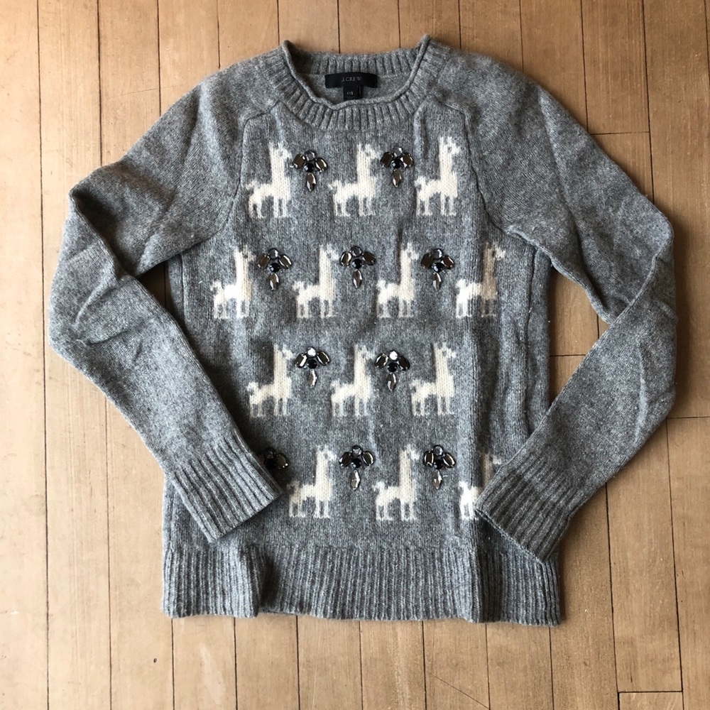 J. Crew Wool Alpaca Bejeweled Gray Sweater